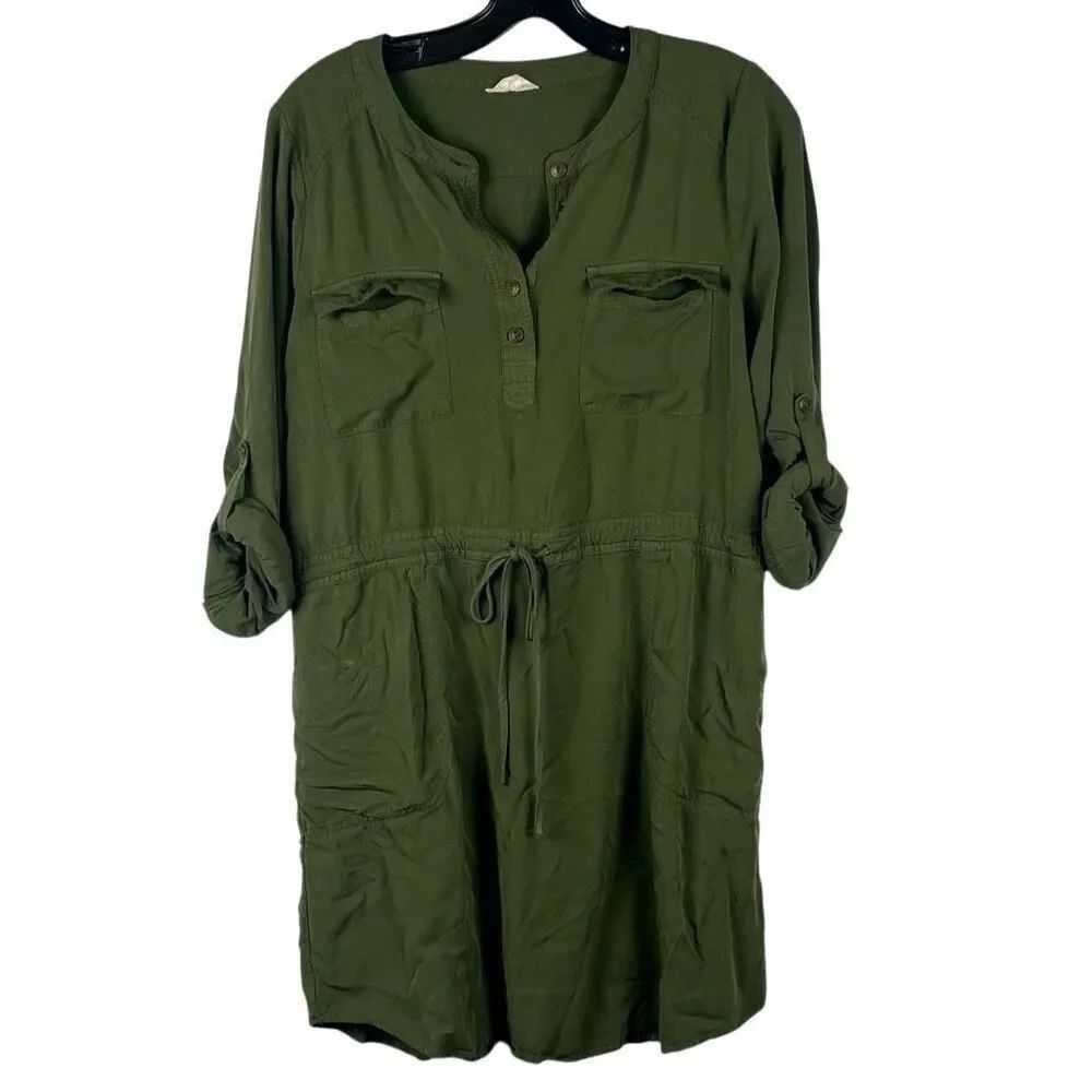 Altar’d State Olive Green Long Sleeve Drawstring Dress Medium